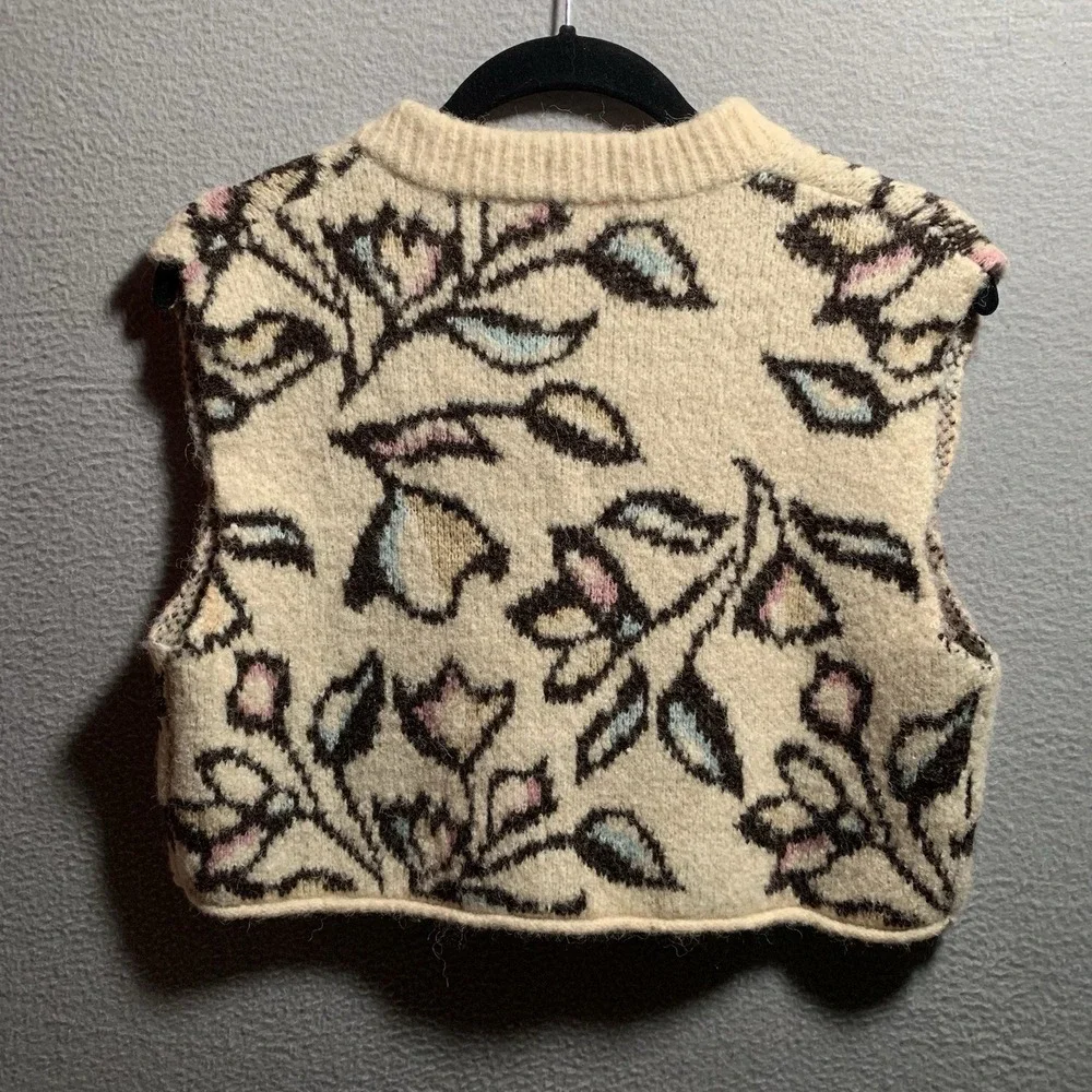 Zara Girls Sweater Vest Size 9/10 Pastel Floral Soft Cozy Layering Vest - Picture 7 of 8